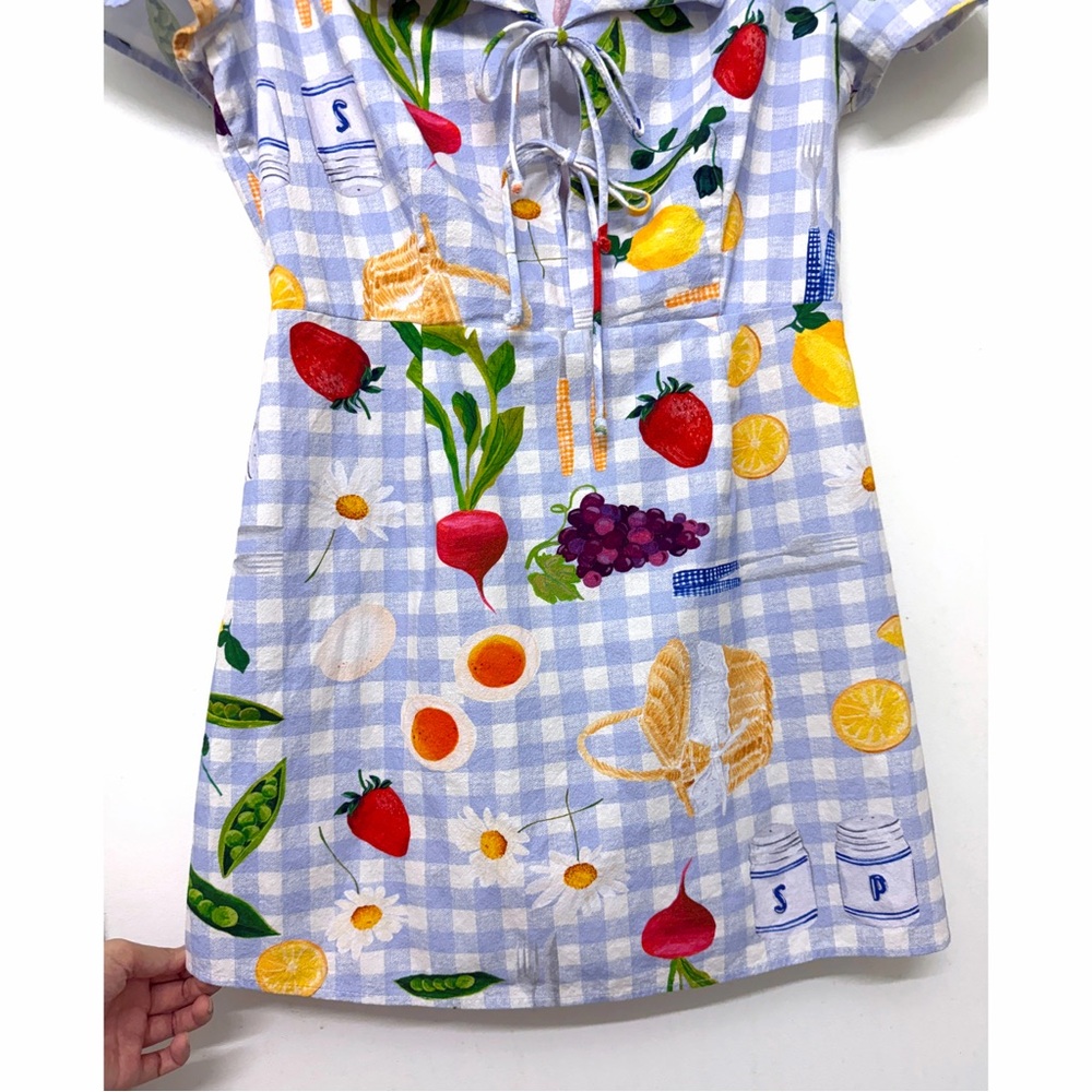 Lisa Says Gah Alexa Picnic Alfresco Mini Shirt Dress Blue Gingham Food L - Picture 6 of 16